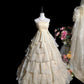 Elegant Strapless Pleated Tiered Wedding Dress D3062