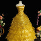 Shiny Prom Dress Gold Strapless Pleated Ruffle Ball Gown Evening Dress Gala Dress      D3064
