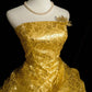 Shiny Prom Dress Gold Strapless Pleated Ruffle Ball Gown Evening Dress Gala Dress      D3064