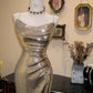 Shiny Prom Dress Spaghetti Straps Pleated Mermaid Evening Dress Gala Dress    D3072