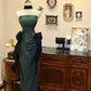 Elegant Prom Dress Dark Green Strapless Pleated Evening Dress Gala Dress    D3073