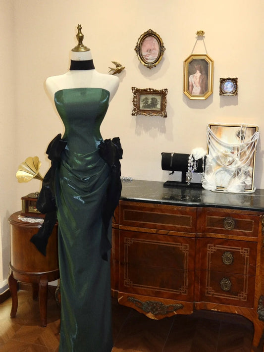 Elegant Prom Dress Dark Green Strapless Pleated Evening Dress Gala Dress    D3073