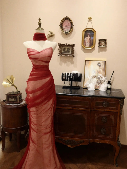 Stunning Prom Dress Sweetheart Pleated Tulle Mermaid Evening Dress Gala Dress    D3074