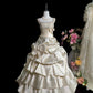 Elegant Square Neck Pleated Beading Tiered Wedding Dress D3078