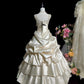 Elegant Square Neck Pleated Beading Tiered Wedding Dress D3078