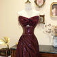 Shiny Prom Dress Strapless Pleated Rose Evening Dress Gala Dress   D3079