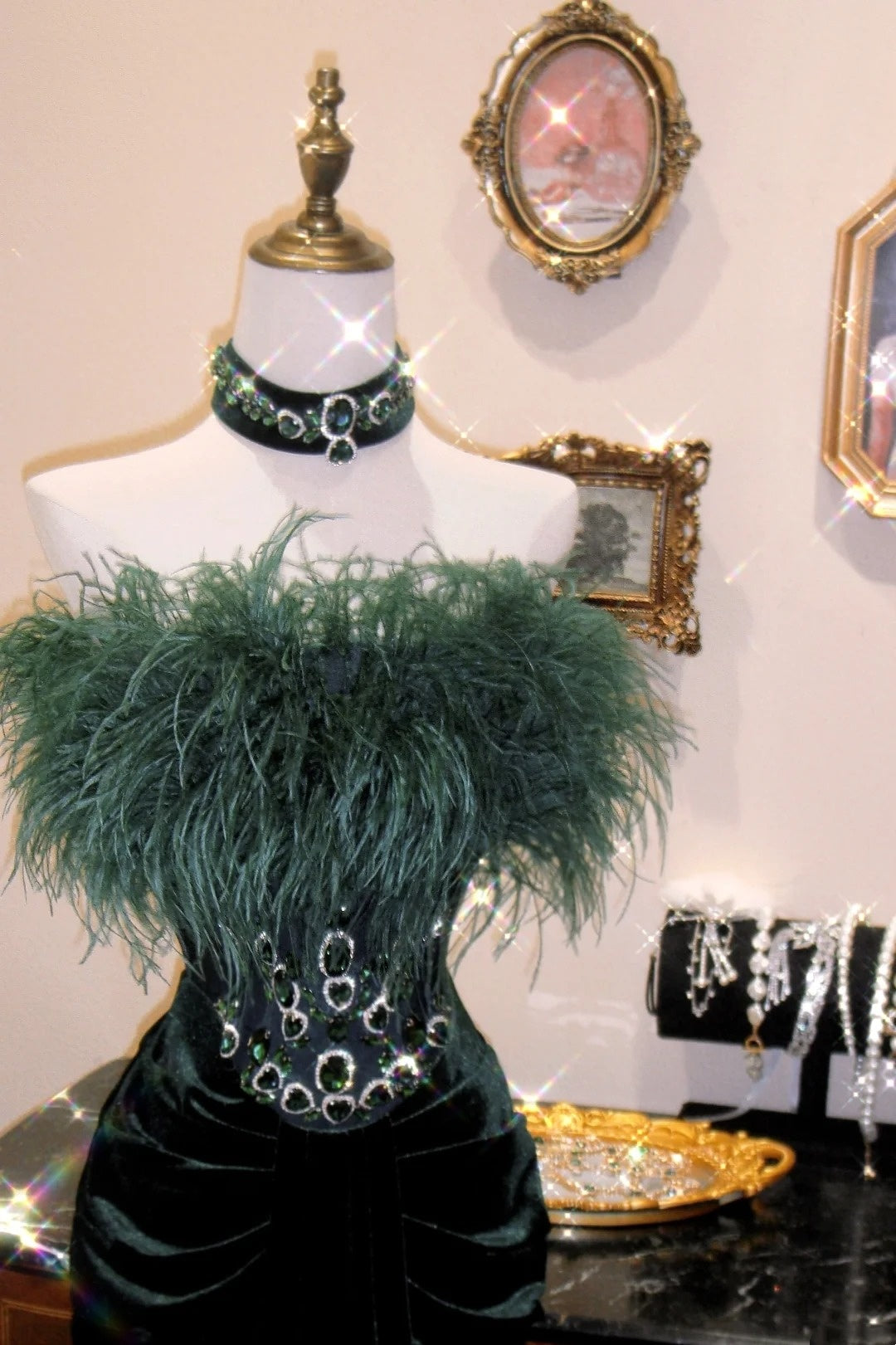 Charming Prom Dress Dark Green Strapless Crystal Pleated Evening Dress Gala Dress   D3080