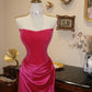 Pretty Prom Dress Hot Pink Strapless Pleated Evening Dress Gala Dress   D3081