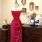 Pretty Prom Dress Hot Pink Strapless Pleated Evening Dress Gala Dress   D3081