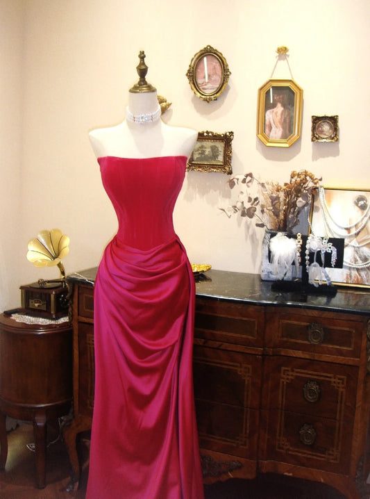 Pretty Prom Dress Hot Pink Strapless Pleated Evening Dress Gala Dress   D3081