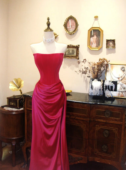 Pretty Prom Dress Hot Pink Strapless Pleated Evening Dress Gala Dress   D3081