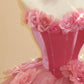 Sweet Prom Dress Hot Pink Strapless Flower Tulle Evening Dress Quinceanera Dress Ball Gown   D3082
