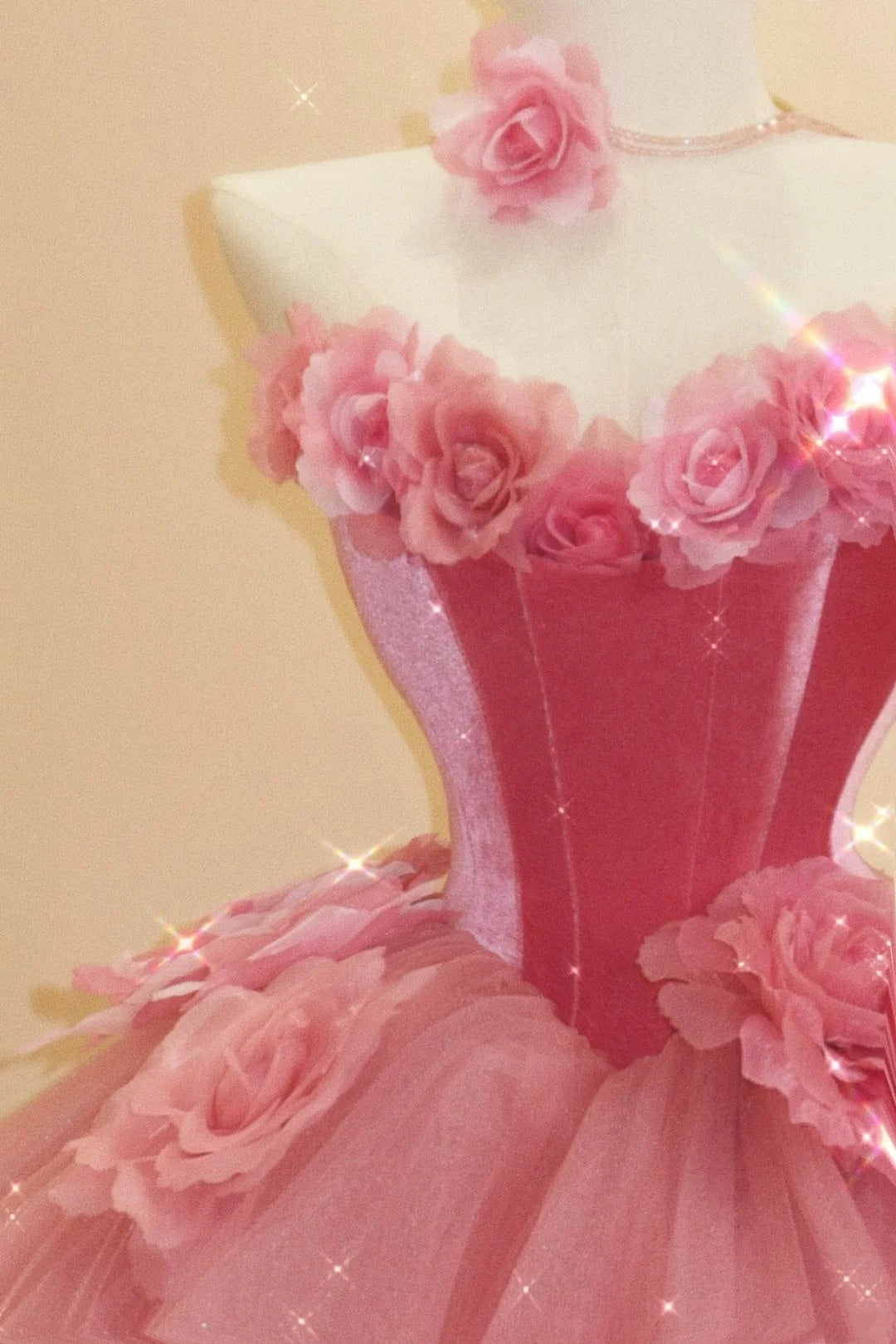 Sweet Prom Dress Hot Pink Strapless Flower Tulle Evening Dress Quinceanera Dress Ball Gown   D3082