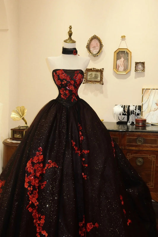 Gorgeous Prom Dress Strapless Flower Ball Gown Evening Dress Birthday Party Dress  D3085