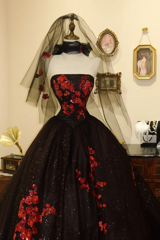 Gorgeous Prom Dress Strapless Flower Ball Gown Evening Dress Birthday Party Dress  D3085