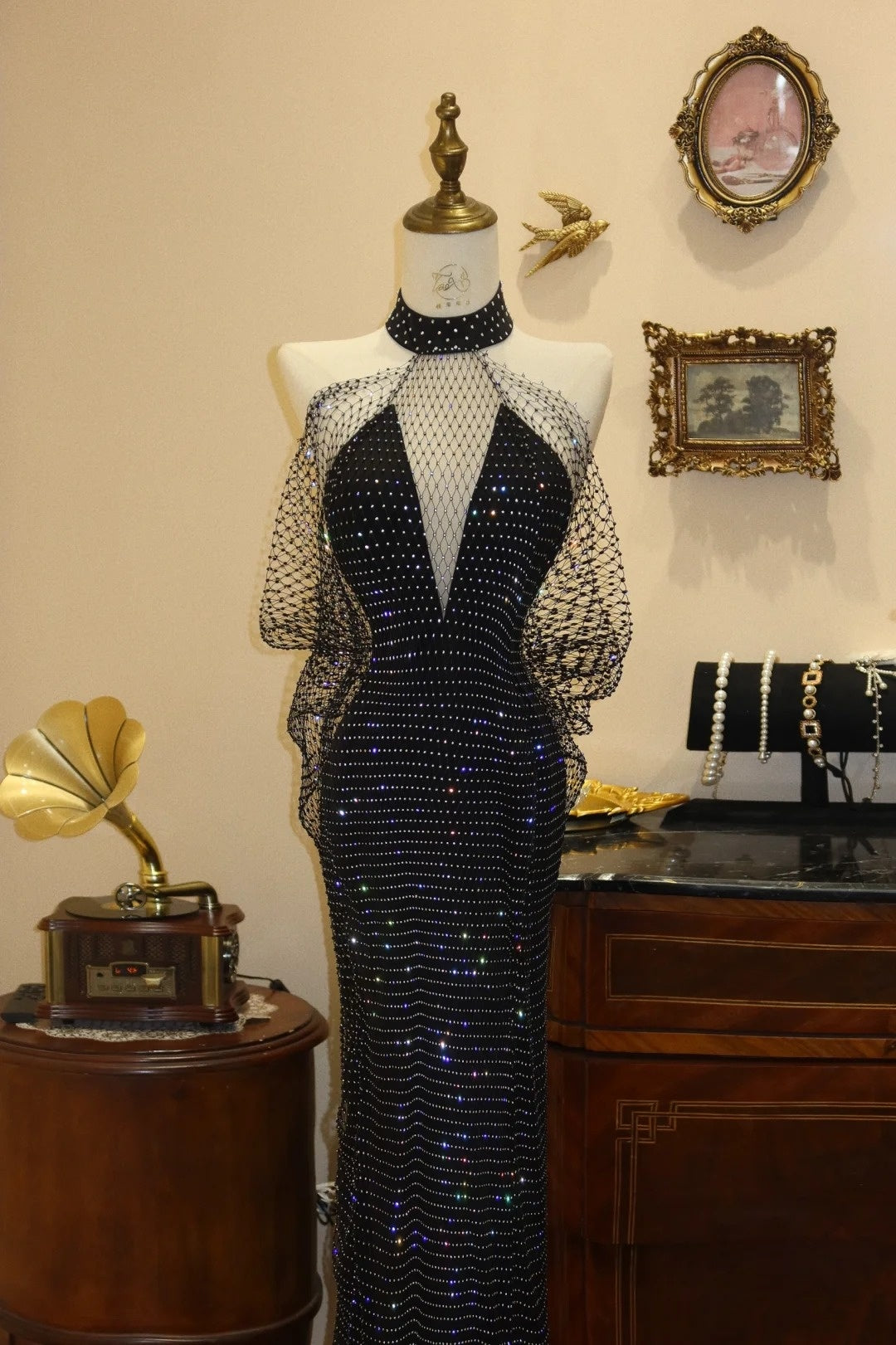 Shiny Prom Dress Halter Rhinestone Long Prom Dress Evening Dress Gala Dress D3087