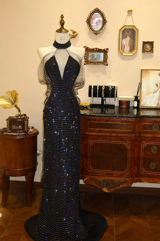 Shiny Prom Dress Halter Rhinestone Long Prom Dress Evening Dress Gala Dress D3087