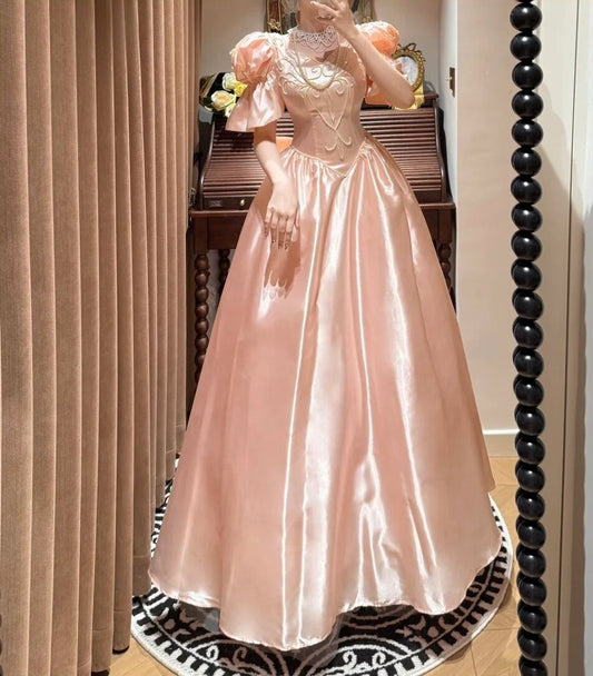 Sweet Prom Dress Light Pink V-neck Pearl Birthday Party Dress Evening Dress Dancing Dress D3090