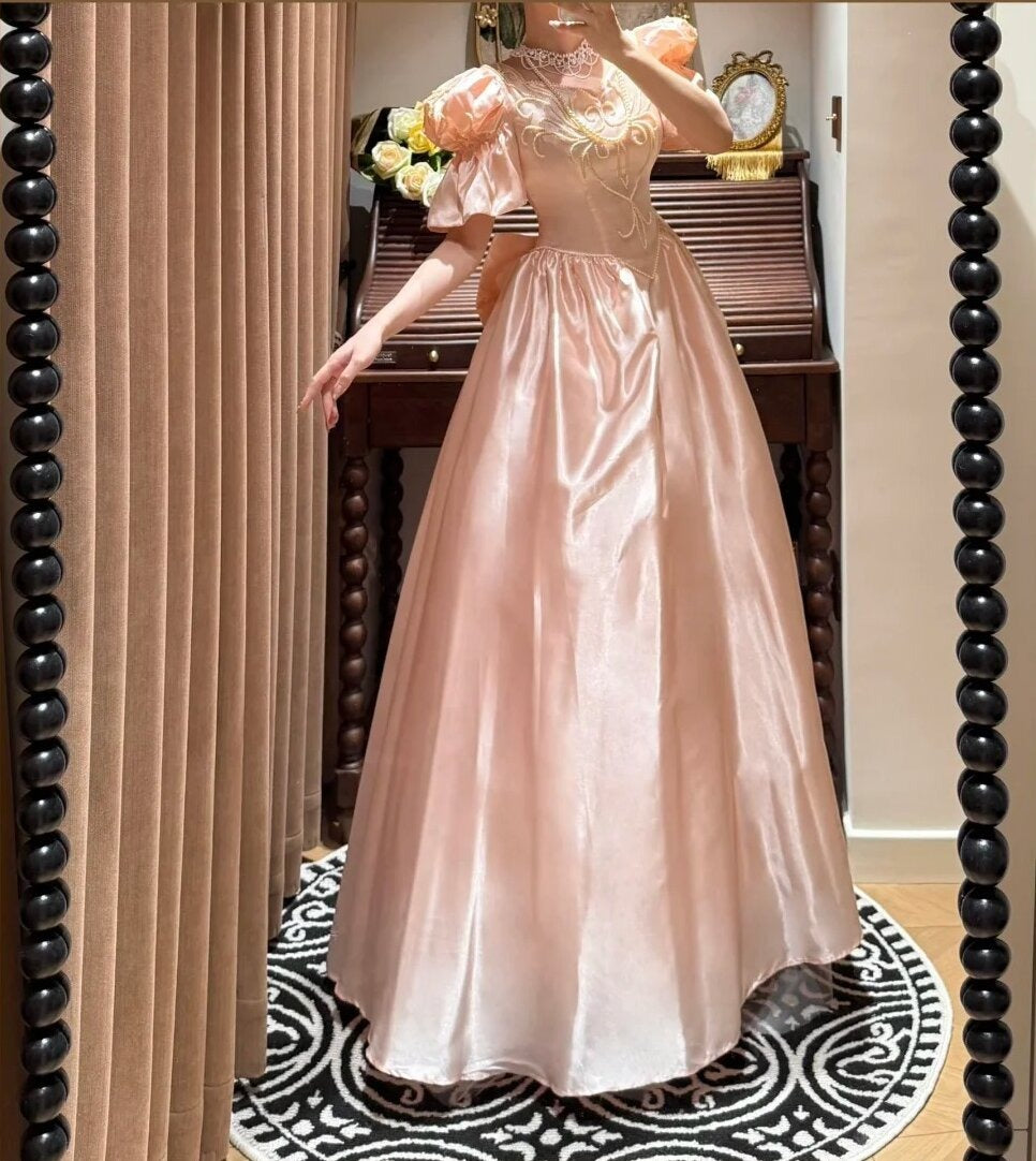 Sweet Prom Dress Light Pink V-neck Pearl Birthday Party Dress Evening Dress Dancing Dress D3090