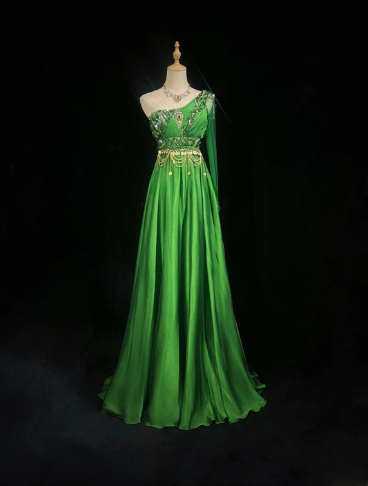 Gorgeous Prom Dress Green A Line One Shoulder Birthday Party Dress Evening Dress   D3092