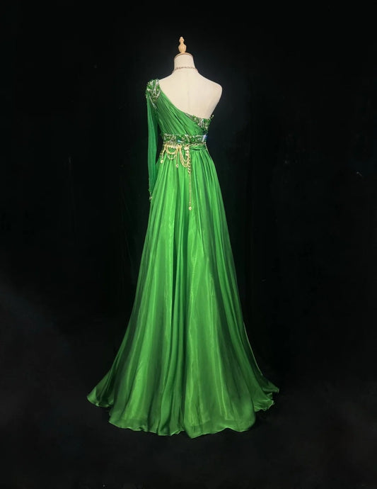 Gorgeous Prom Dress Green A Line One Shoulder Birthday Party Dress Evening Dress   D3092