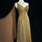 Shiny Prom Dress Gold One Shoulder Gala Dress Evening Dress    D3093