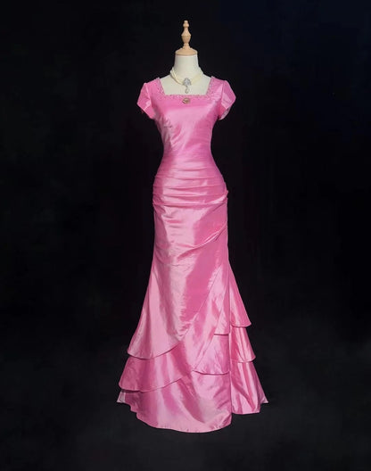 Charmante robe de bal à col carré et plissée, robe de soirée, robe de gala, robe d'anniversaire, D3096