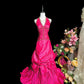 Charming Prom Dress Hot Pink A Line Halter Pleated Evening Dress Gala Dress    D3104