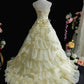 Retro Strapless Pleated Ruffle Tiered Wedding Dress D3108