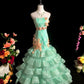 Stunning Prom Dress Strapless Pleated Tiered Mermaid Evening Dress Gala Dress   D3109