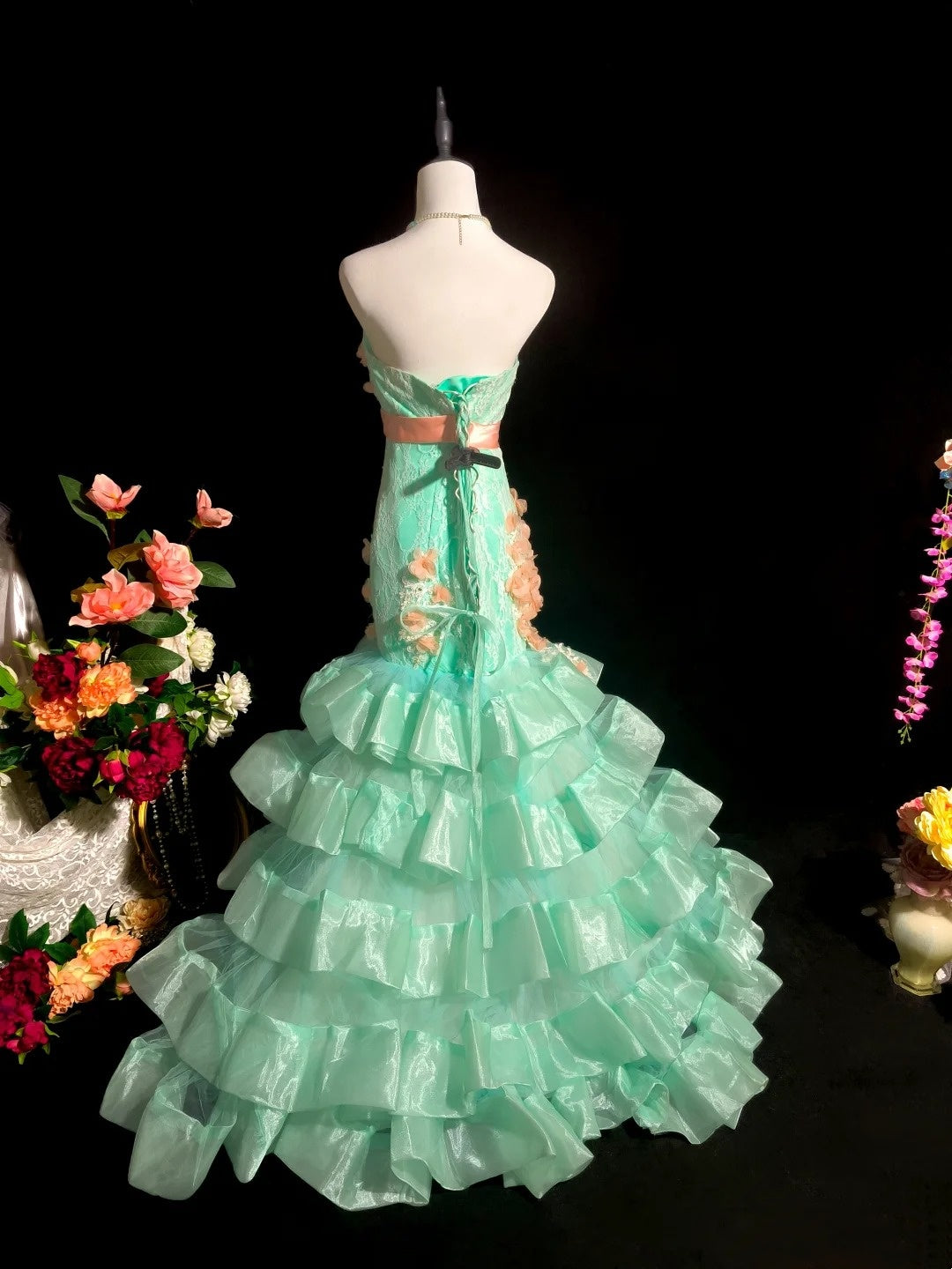 Stunning Prom Dress Strapless Pleated Tiered Mermaid Evening Dress Gala Dress   D3109