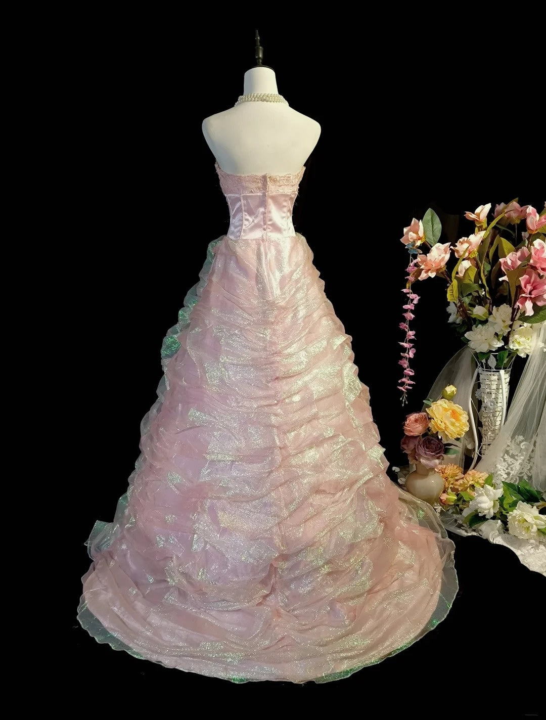 Shiny Prom Dress A Line Strapless Pleated Evening Dress Gala Dress Birthday Party Dress   D3111