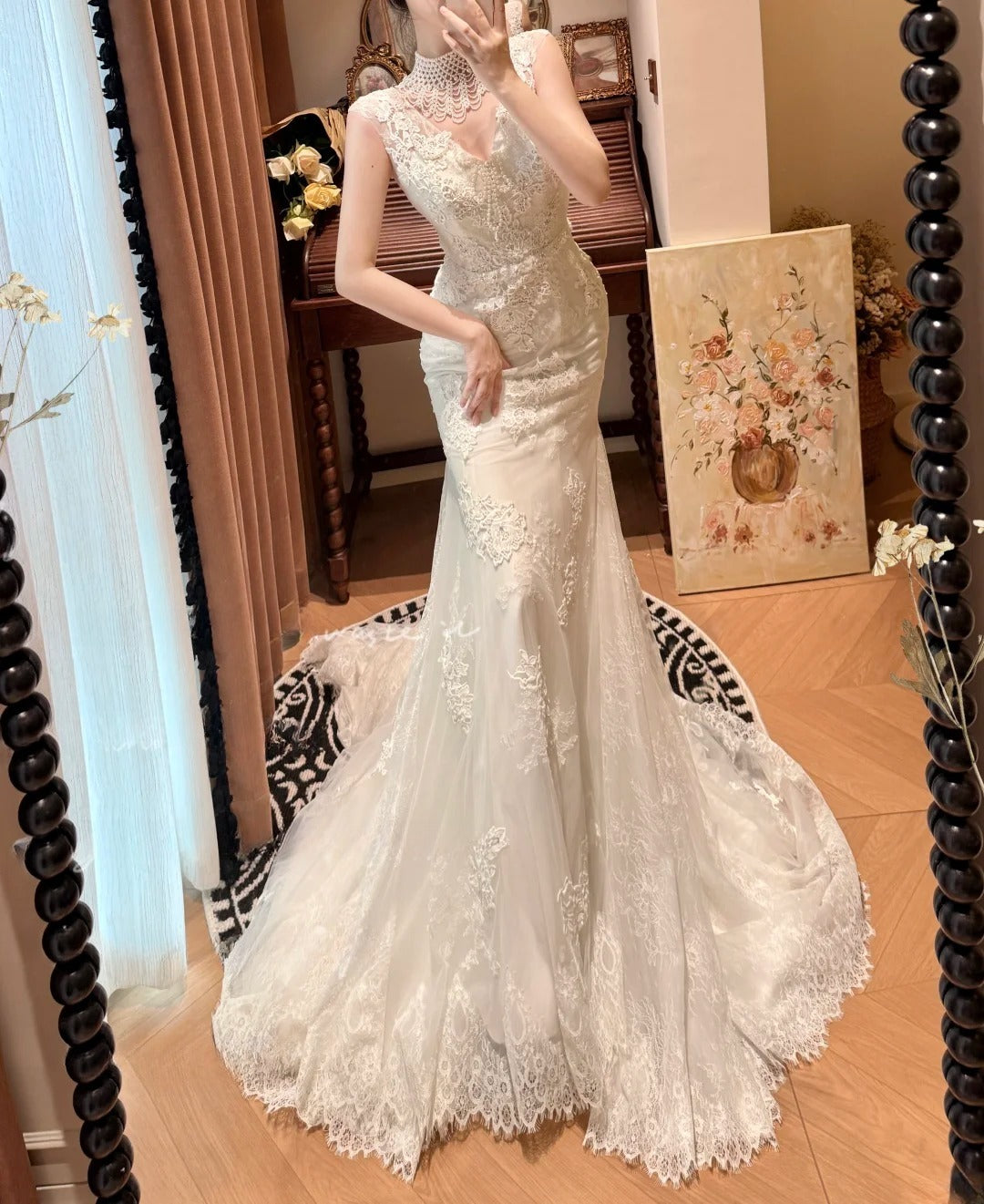 Hübsches Meerjungfrau-Brautkleid mit V-Ausschnitt D3117