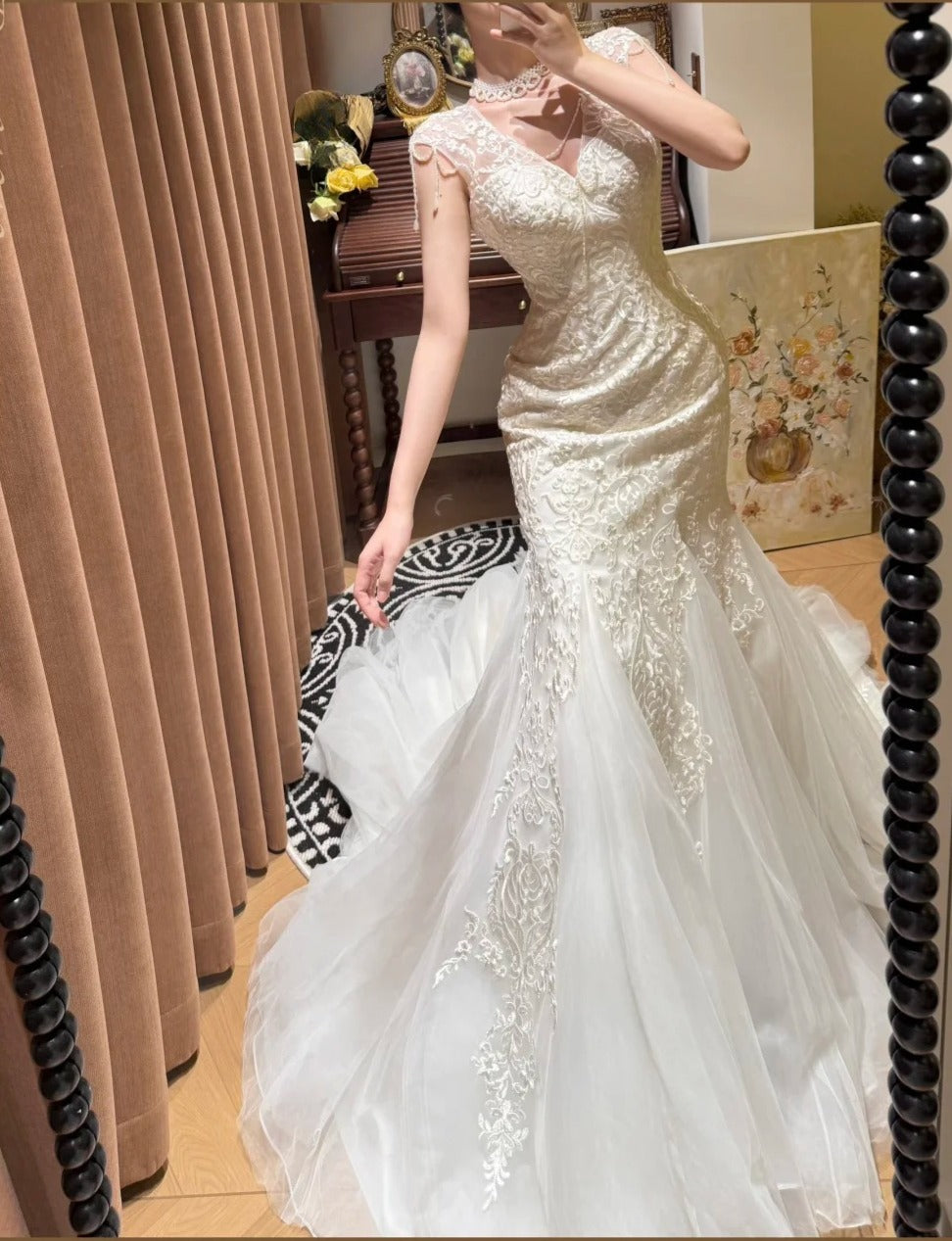 Charming V-neck Tulle Mermaid Wedding Dress D3120