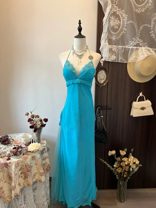 Beauty Prom Dress A Line Halter Pleated Birthday Party Dress Evening Dress Gala Dress   D3127