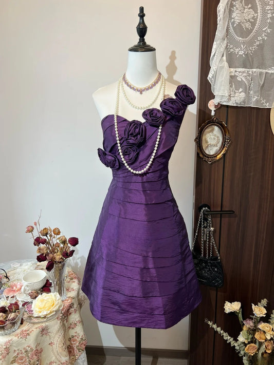 Elegant Homecoming Dress A Line One Shoulder Pleated Short Prom Dress Evening Dress Cocktail Dress   D3128