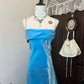 Shiny Prom Dress Blue A Line Spaghetti Straps Evening Dress Gala Dress   D3132