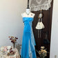 Shiny Prom Dress Blue A Line Spaghetti Straps Evening Dress Gala Dress   D3132