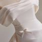 Minimalist A Line Off Shoulder Pleated Wedding Dress D3134