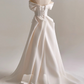 Minimalist A Line Off Shoulder Pleated Wedding Dress D3134