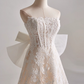 Elegant A Line Strapless Bowknot Lace Wedding Dress D3136