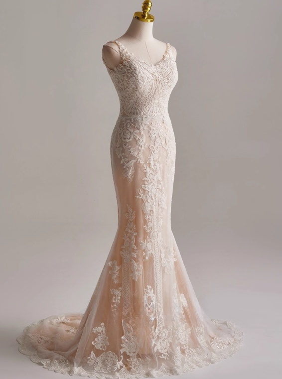 Elegant Spaghetti Straps Lace Mermaid Wedding Dress D3138