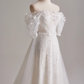 Elegant A Line Off Shoulder Pleated Tulle Wedding Dress D3139