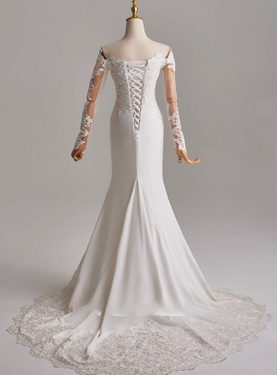 Stunning Wedding Dress Off Shoulder Long Sleeve Mermaid Wedding Dress D3141