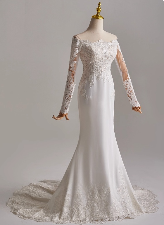 Stunning Wedding Dress Off Shoulder Long Sleeve Mermaid Wedding Dress D3141