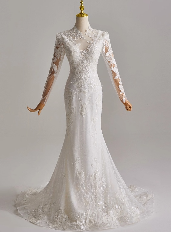 Elegant Wedding Dress Long Sleeve Mermaid Wedding Dress D3142