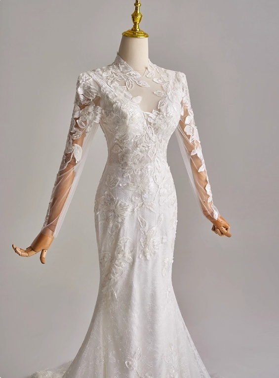 Elegant Wedding Dress Long Sleeve Mermaid Wedding Dress D3142