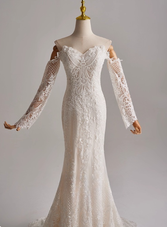 Elegant Wedding Dress Sweetheart Long Sleeve Mermaid Wedding Dress D3143
