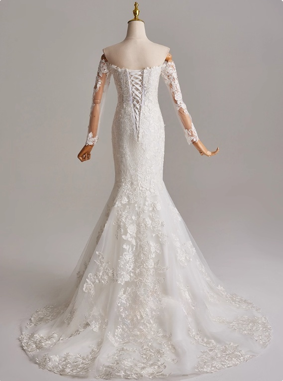 Stunning Wedding Dress Sweetheart Long Sleeve Mermaid Wedding Dress D3144