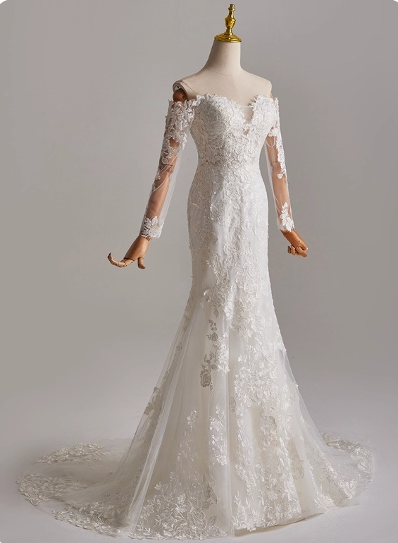 Stunning Wedding Dress Sweetheart Long Sleeve Mermaid Wedding Dress D3144